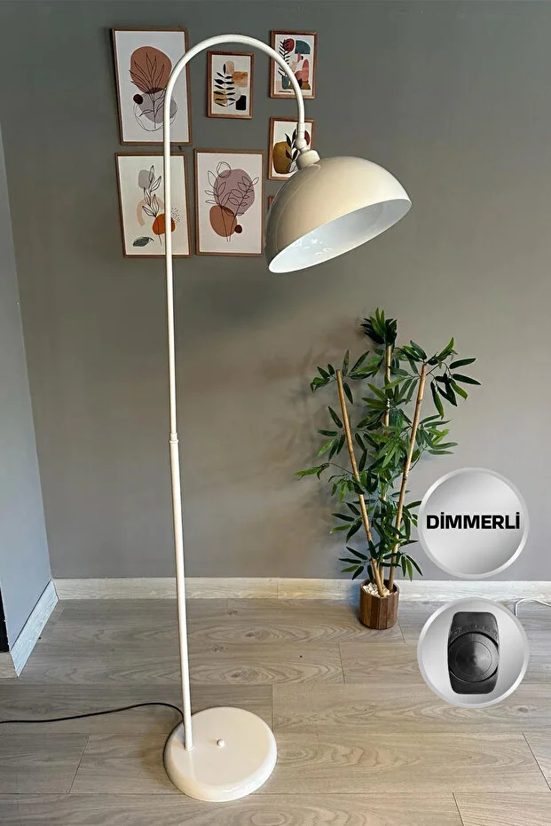 Dimmerli Işığı Ayarlanabilen Işığı Artırılıp Azaltılabilen Beyaz Hareketli Başlık Metal Lambader